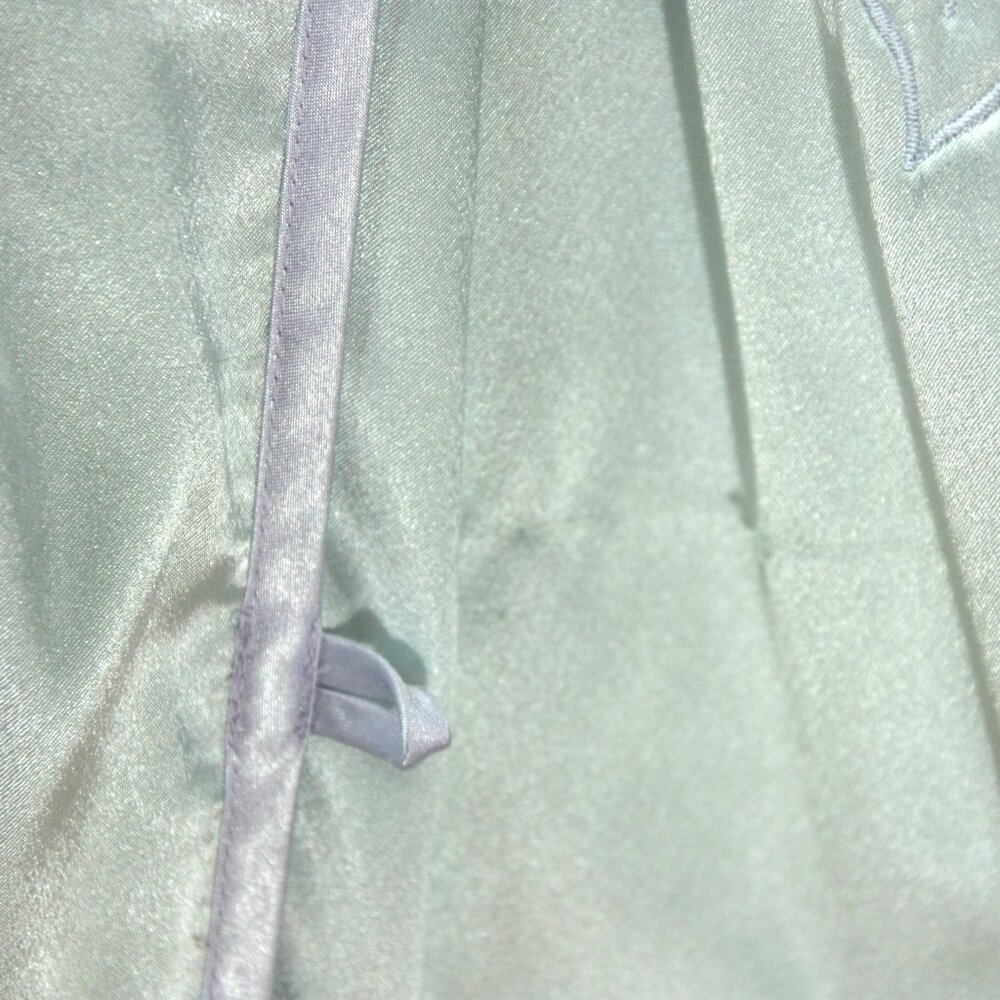 Vintage Natori Satin Floral Embroidered Full Length Winter Robe Lounge Blue M - Picture 12 of 14